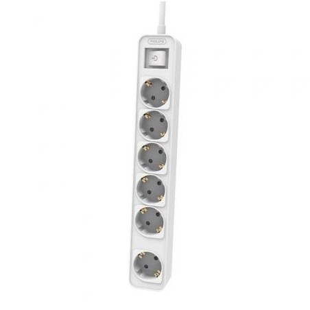 Regleta con Interruptor Philips CHP2164W-62- 6 Tomas de corriente- Cable 1.5m- Blanco