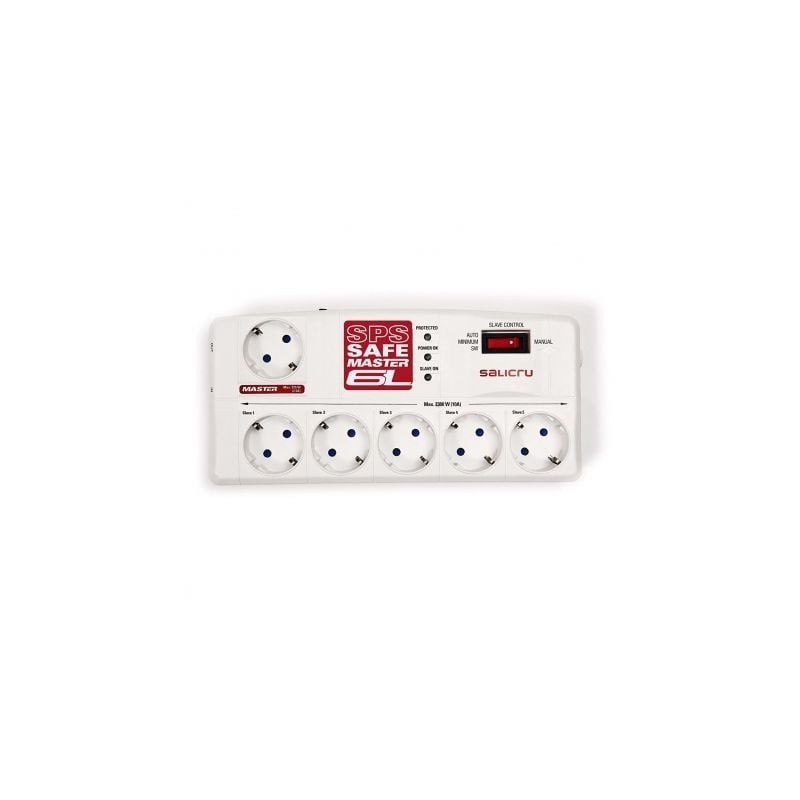 Regleta con interruptor Salicru SAFE MASTER- 5 Tomas de corriente- 1 Master- 2 USB- Cable 1.8m- Blanca