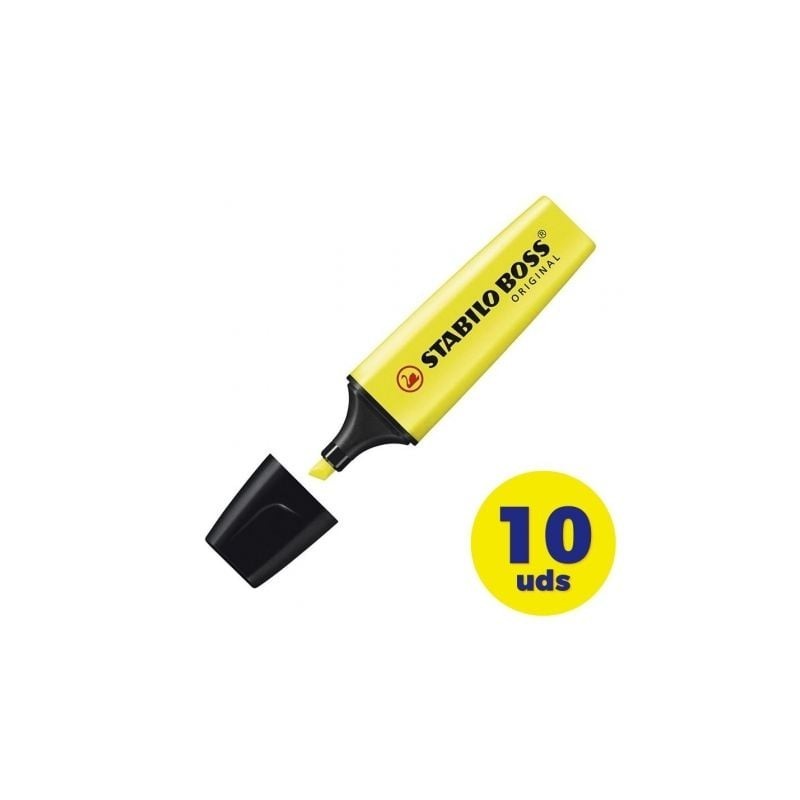 Caja de Marcadores Fluorescentes Stabilo Boss Original- 10 unidades- Amarillos