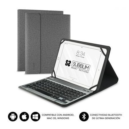 Funda con Teclado Subblim Keytab Pro Bluetooth para Tablets de 10.1'-10.8'- Gris