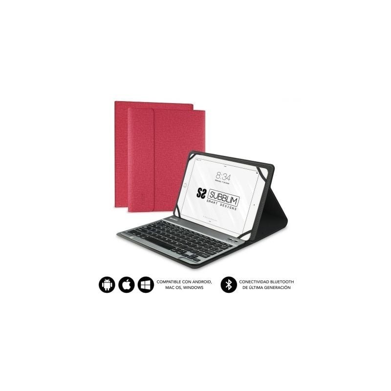 Funda con Teclado Subblim Keytab Pro Bluetooth para Tablets de 10.1'-10.8'- Roja