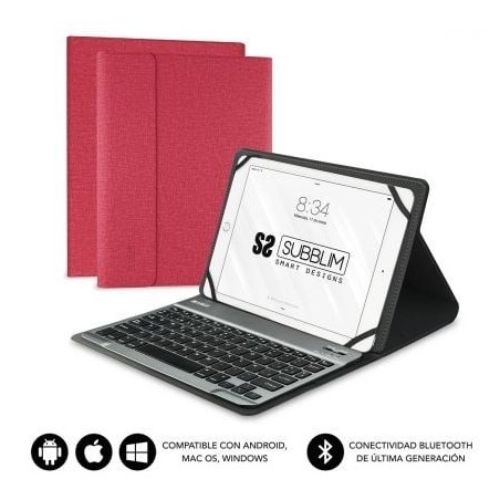 Funda con Teclado Subblim Keytab Pro Bluetooth para Tablets de 10.1'-10.8'- Roja