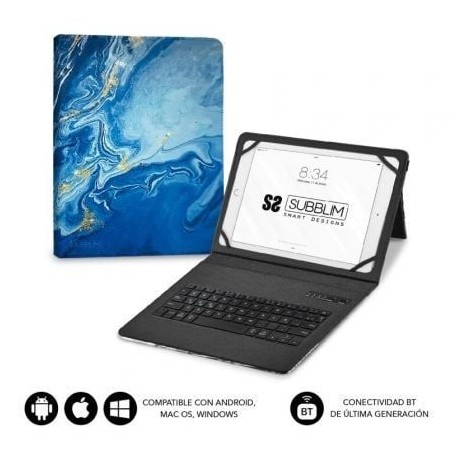 Funda con Teclado Subblim Keytab Pro Bluetooth para Tablets de 9'-11'- Marmol Azul