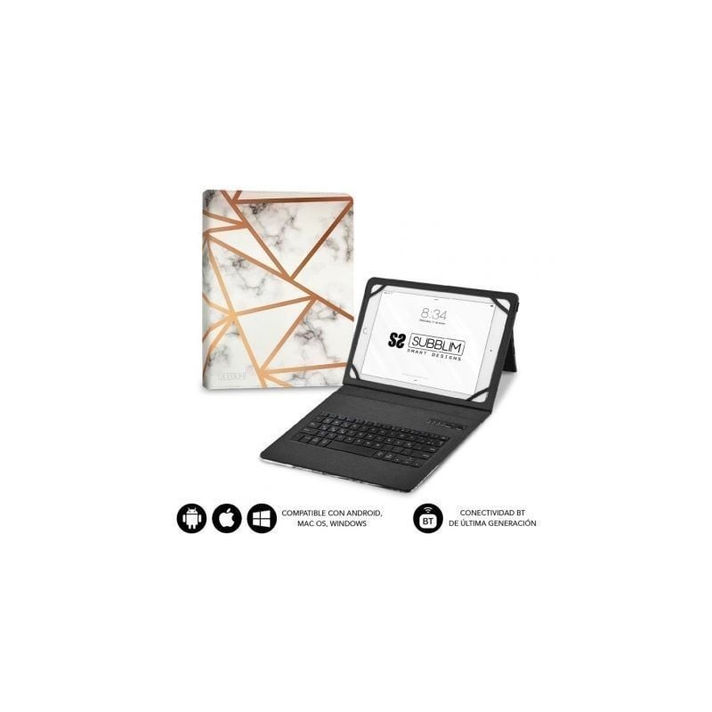 Funda con Teclado Subblim Keytab Pro Bluetooth para Tablets de 9'-11'- Marmol Blanco