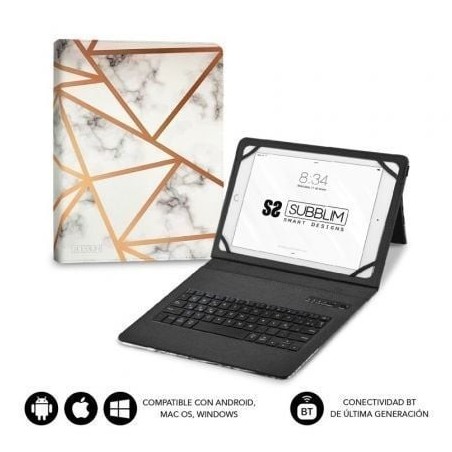 Funda con Teclado Subblim Keytab Pro Bluetooth para Tablets de 9'-11'- Marmol Blanco