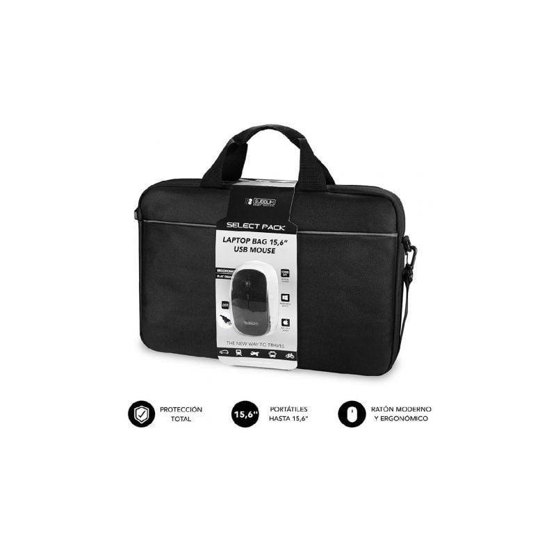 Maletín + Ratón Subblim Select Pack para Portátiles hasta 15.6'- Cinta para Trolley- Negro