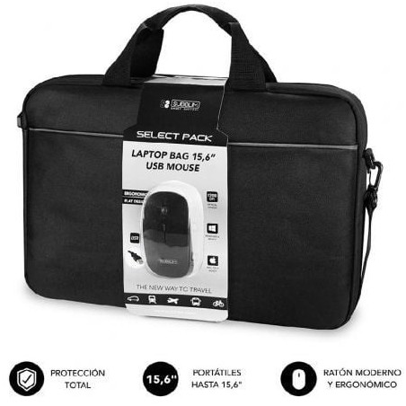 Maletín + Ratón Subblim Select Pack para Portátiles hasta 15.6'- Cinta para Trolley- Negro