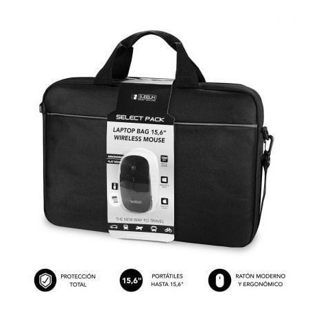 Maletín + Ratón Inalámbrico Subblim Select Pack para Portátiles hasta 15.6'- Cinta para Trolley- Negro
