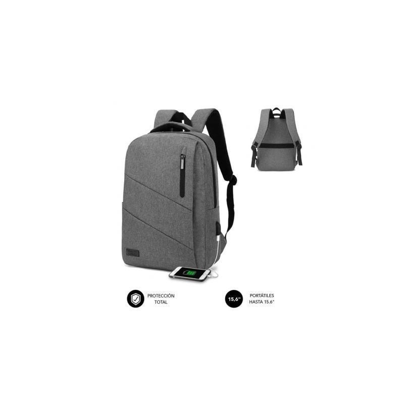 Mochila Subblim City Backpack para Portátiles hasta 15.6'- Puerto USB- Gris