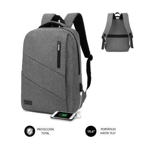 Mochila Subblim City Backpack para Portátiles hasta 15.6'- Puerto USB- Gris