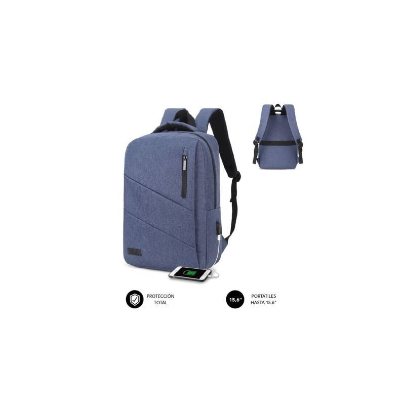 Mochila Subblim City Backpack para Portátiles hasta 15.6'- Puerto USB- Azul