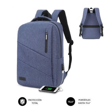 Mochila Subblim City Backpack para Portátiles hasta 15.6'- Puerto USB- Azul