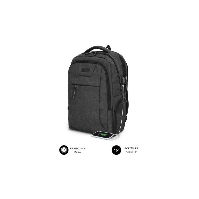 Mochila Subblim Professional Air Padding Backpack para Portátiles hasta 16'- Puerto USB- Negra