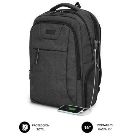 Mochila Subblim Professional Air Padding Backpack para Portátiles hasta 16'- Puerto USB- Negra