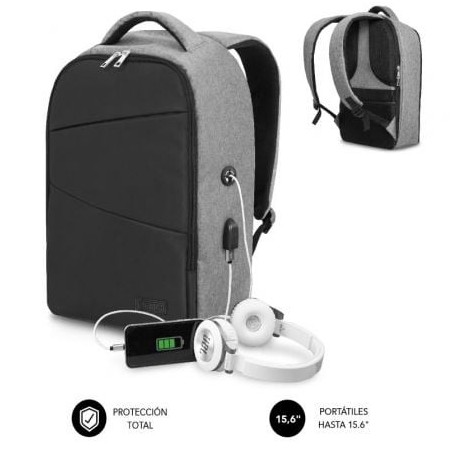 Mochila Subblim Secure V2 AP para Portátiles hasta 15.6'- Puerto USB- Antirrobo- Gris