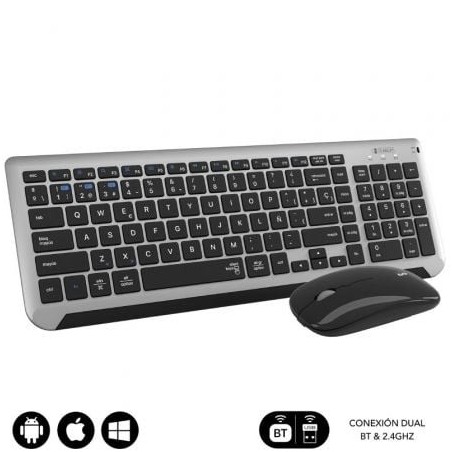 Teclado y Ratón Inalámbrico Subblim Combo Dual Prestige Extendido- Gris y Negro