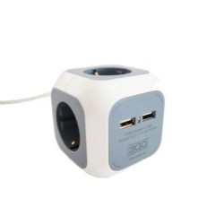 Regleta 3GO REG4CUBEUSB- 4 Tomas de corriente- 2 USB- Cable 1.4m- Blanca y Gris