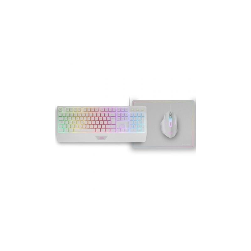 Pack Gaming Mars Gaming MCP124- Teclado H-MECH  + Ratón Óptico + Alfombrilla- Blanco