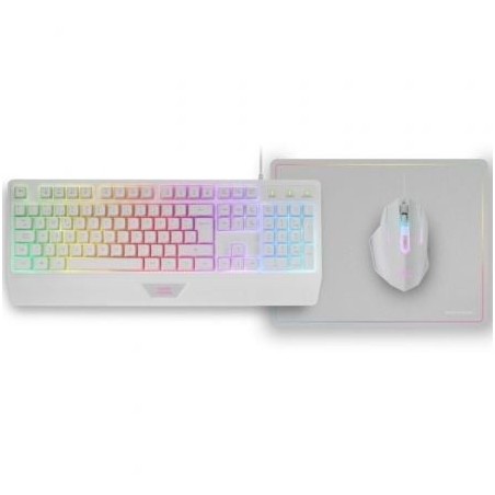 Pack Gaming Mars Gaming MCP124- Teclado H-MECH  + Ratón Óptico + Alfombrilla- Blanco