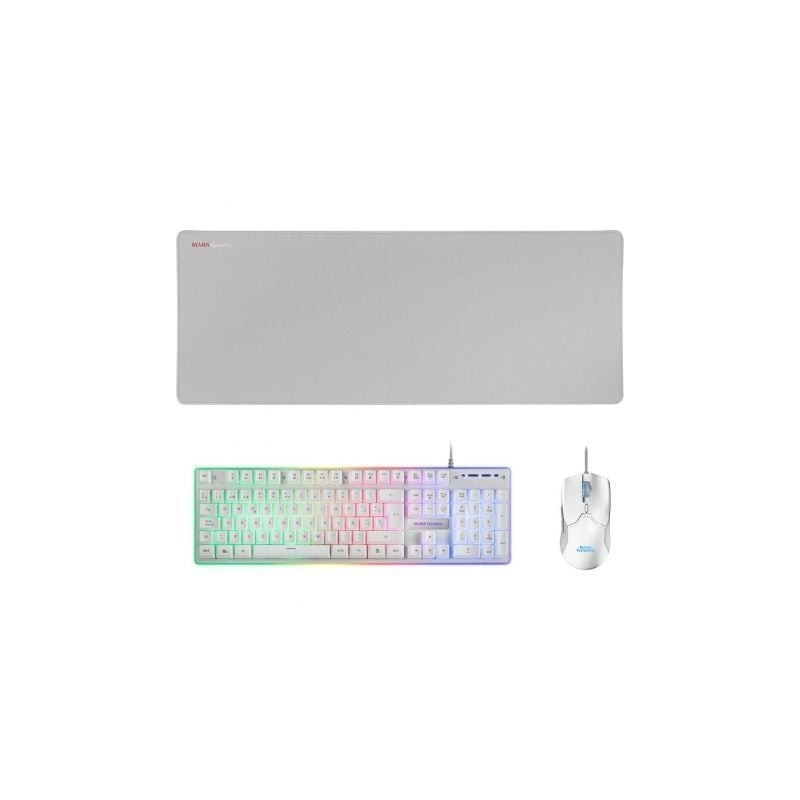 Pack Gaming Mars Gaming MCPX- Teclado H-MECH  + Ratón Óptico + Alfombrilla- Blanco