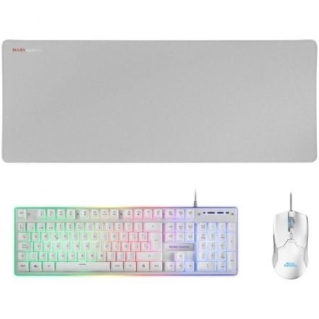 Pack Gaming Mars Gaming MCPX- Teclado H-MECH  + Ratón Óptico + Alfombrilla- Blanco