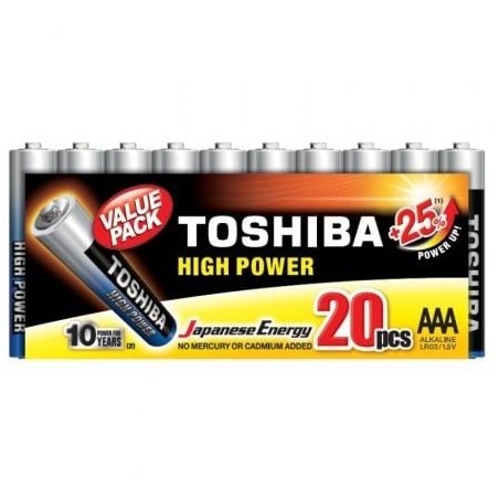 Pack de 20 Pilas AAA Toshiba High Power LR03- 1.5V- Alcalinas