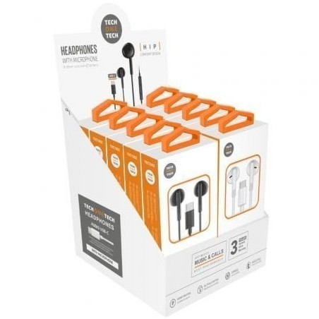 Expositor de Auriculares Tech One Tech EarTECH TEC1303- con Micrófono- USB Tipo-C- Incluye 5 Auriculares Blancos y 5 Auricula