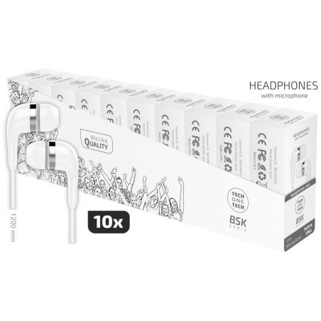 Pack 10 Auriculares Intrauditivos Tech One TEC2955- con Micrófono- Jack 3.5- Blancos