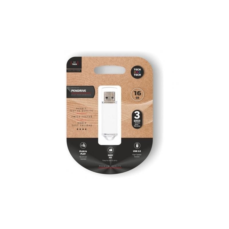Pendrive 16GB Tech One Tech Basic USB 2.0- Blanco