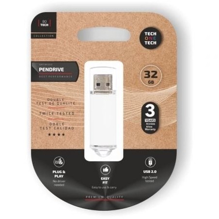 Pendrive 32GB Tech One Tech Basic USB 2.0- Blanco