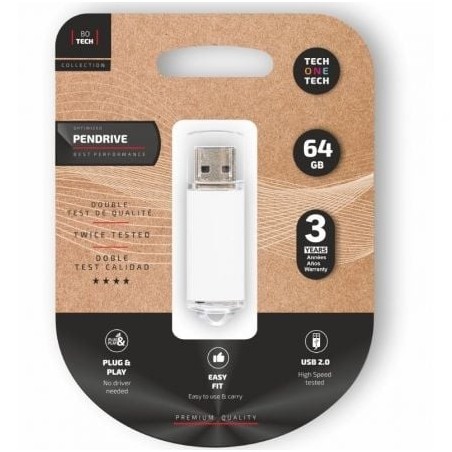 Pendrive 64GB Tech One Tech Basic USB 2.0- Blanco