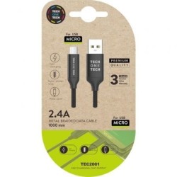 Cable USB 2.0 Tech One Tech TEC2001- USB Macho - MicroUSB Macho- 1m- Negro