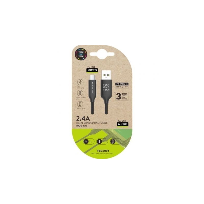 Cable USB 2.0 Tech One Tech TEC2001- USB Macho - MicroUSB Macho- 1m- Negro