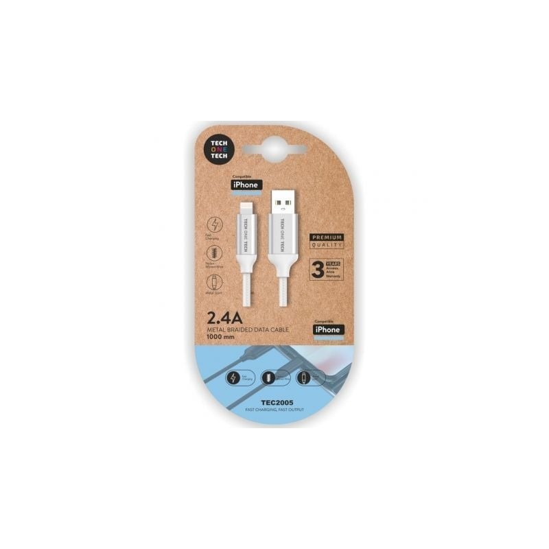 Cable USB 2.0 Tech One Tech TEC2005- USB Macho - Lightning Macho- 1m- Blanco