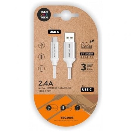 Cable USB 2.0 Tech One Tech TEC2006- USB Tipo-C Macho - USB Macho- 1m- Blanco