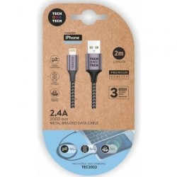 Cable USB 2.0 Tech One Tech TEC2022- USB Macho - Lightning Macho- 2m- Gris