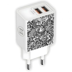Cargador de Pared Tech One Tech Art-Deco TEC2510- 2xUSB- 2.4A- Blanco