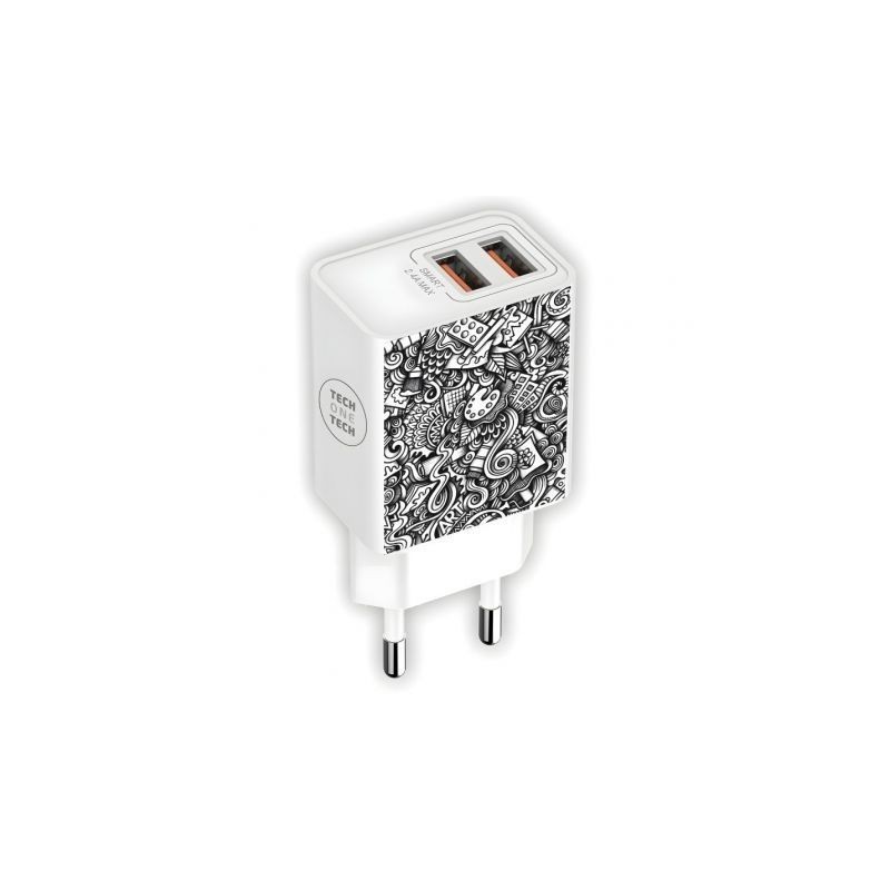 Cargador de Pared Tech One Tech Art-Deco TEC2510- 2xUSB- 2.4A- Blanco