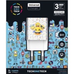 Cargador de Pared Tech One Tech Emojitech Smile TEC2502- 2xUSB- 2.4A- Blanco