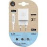 Cargador de Pared Tech One Tech TEC2402- 2xUSB + Cable Lightning- 2.4A- Blanco