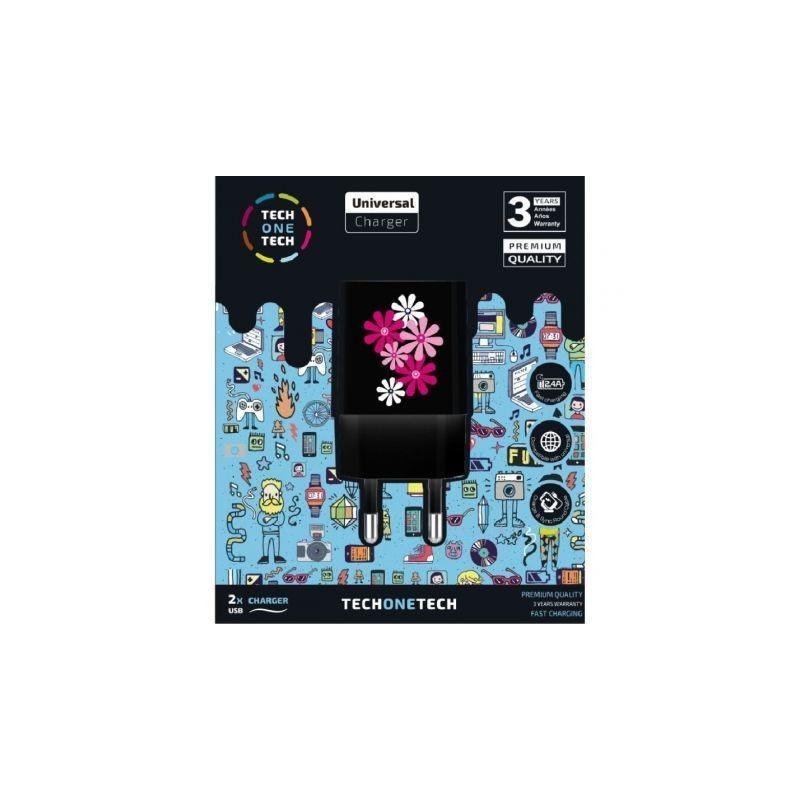 Cargador de Pared Tech One Tech Black Fower Power TEC2601- 2xUSB- 2.4A