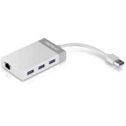 Hub USB 3.0 Trendnet TU3-ETGH3- 3xUSB- 1xRJ45- Blanco y Gris