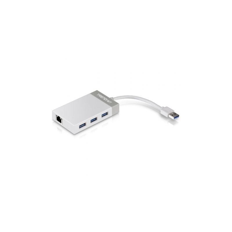 Hub USB 3.0 Trendnet TU3-ETGH3- 3xUSB- 1xRJ45- Blanco y Gris