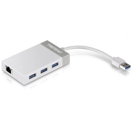 Hub USB 3.0 Trendnet TU3-ETGH3- 3xUSB- 1xRJ45- Blanco y Gris