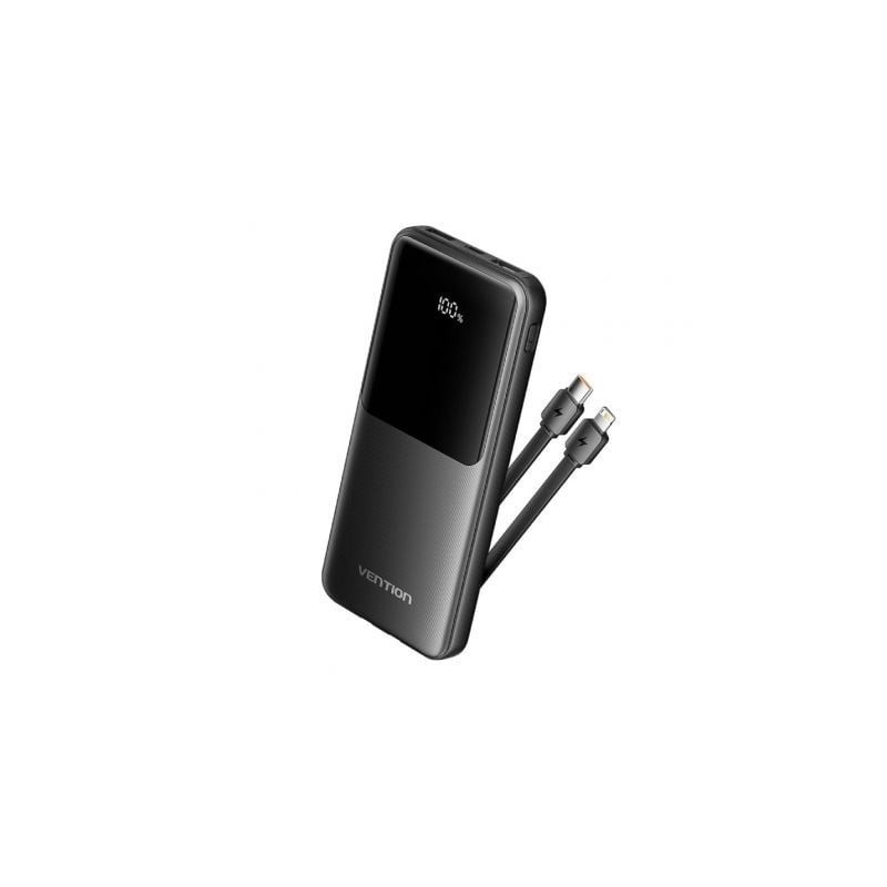 Powerbank 10000mAh Vention FHOB0- 22.5W- Negra- Incluye Cable USB TIpo-C y Lightning