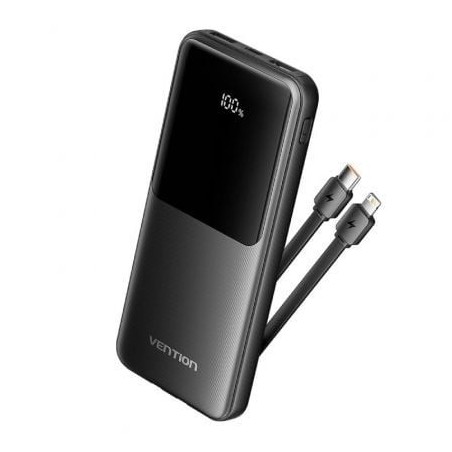 Powerbank 10000mAh Vention FHOB0- 22.5W- Negra- Incluye Cable USB TIpo-C y Lightning
