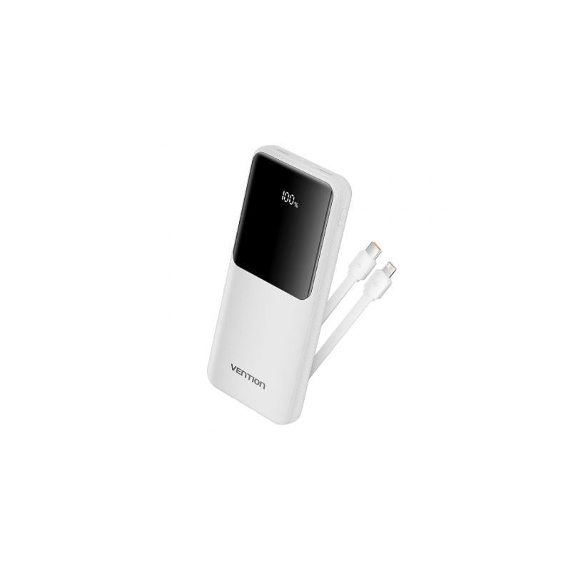 Powerbank 10000mAh Vention FHOW0- 22.5W- Blanca- Incluye Cable USB TIpo-C y Lightning