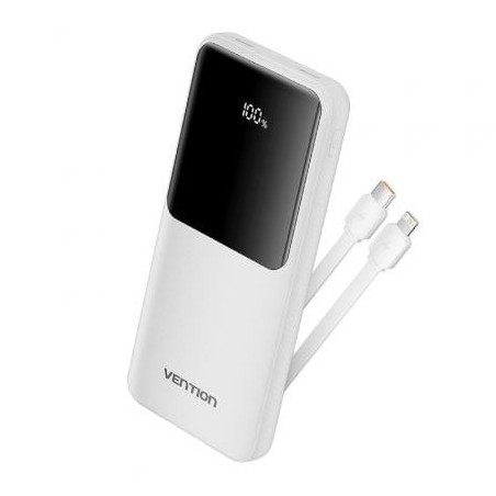 Powerbank 10000mAh Vention FHOW0- 22.5W- Blanca- Incluye Cable USB TIpo-C y Lightning