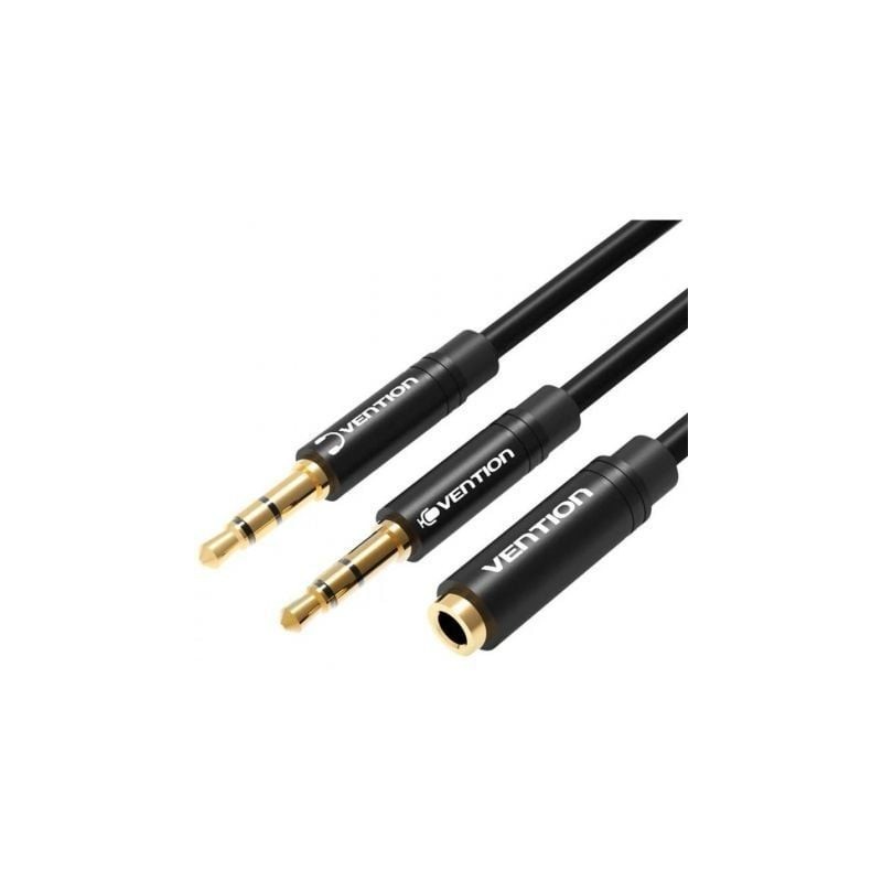 Cable Estéreo Vention BBUBY- 2x Jack 3.5 Macho - Jack 3.5 Hembra- 30cm- Negro