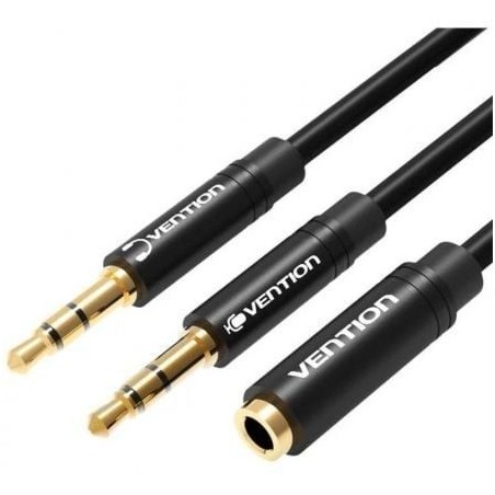 Cable Estéreo Vention BBUBY- 2x Jack 3.5 Macho - Jack 3.5 Hembra- 30cm- Negro
